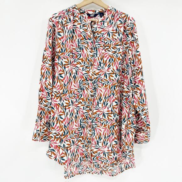 Lands End Linen A-Line Long Sleeve Tunic Top Floral - Picture 2 of 7